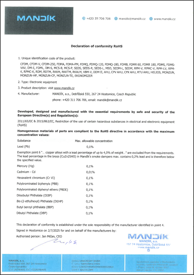 Declaration of conformity RoHS
