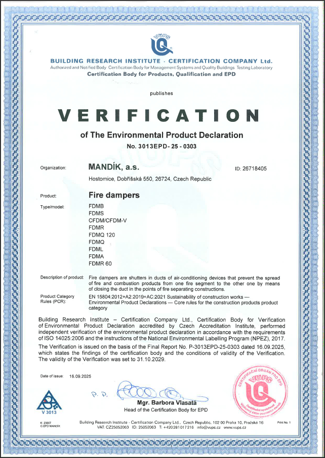 Fire dampers - verification